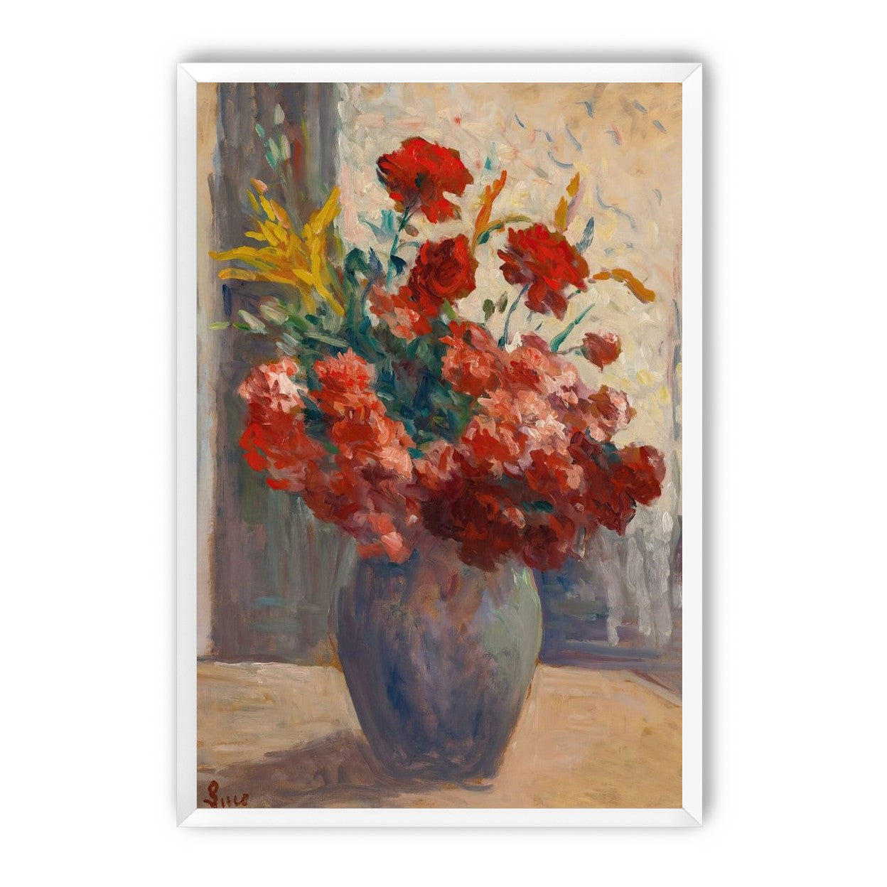 Flowers within a tall vase