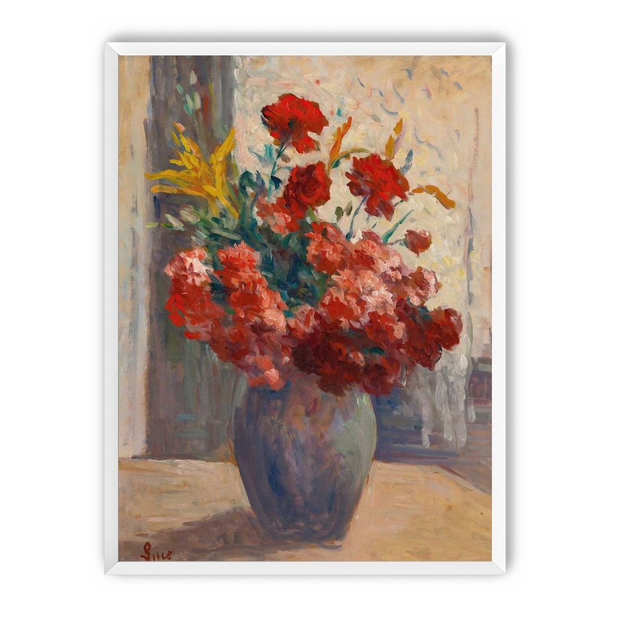 Flowers within a tall vase