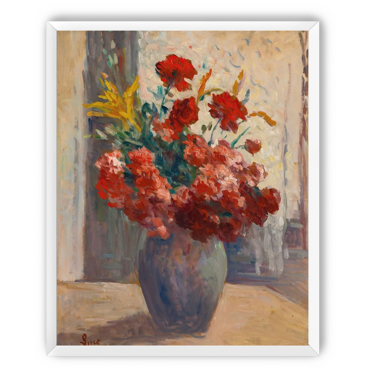 Flowers within a tall vase