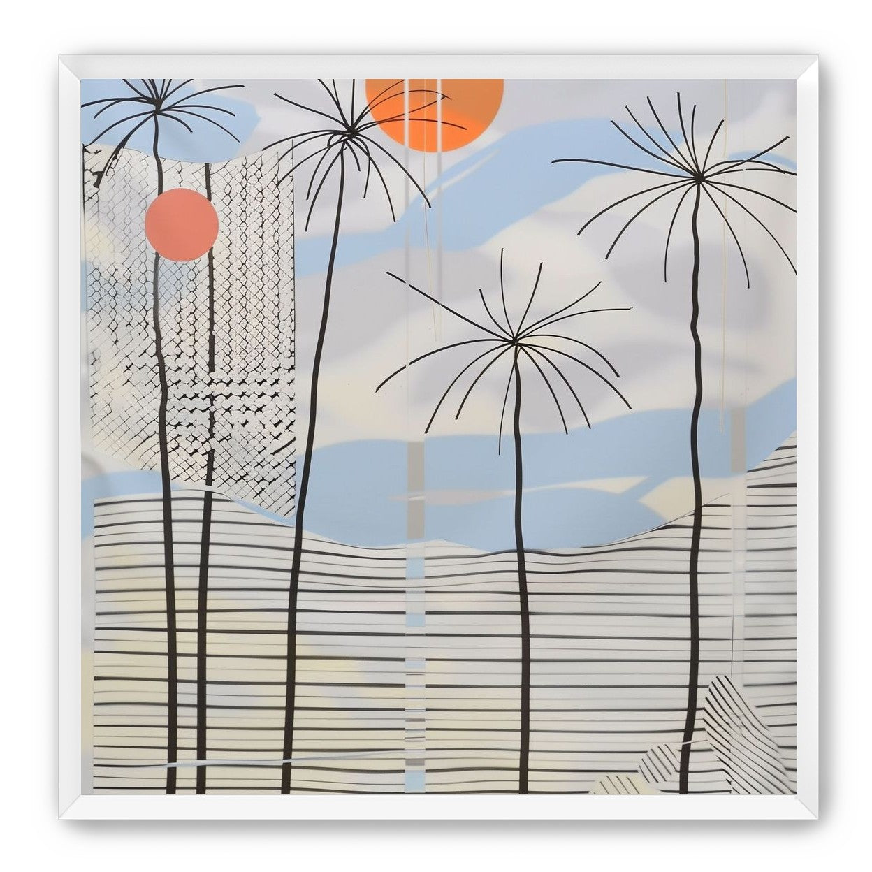 Two suns over striped hills