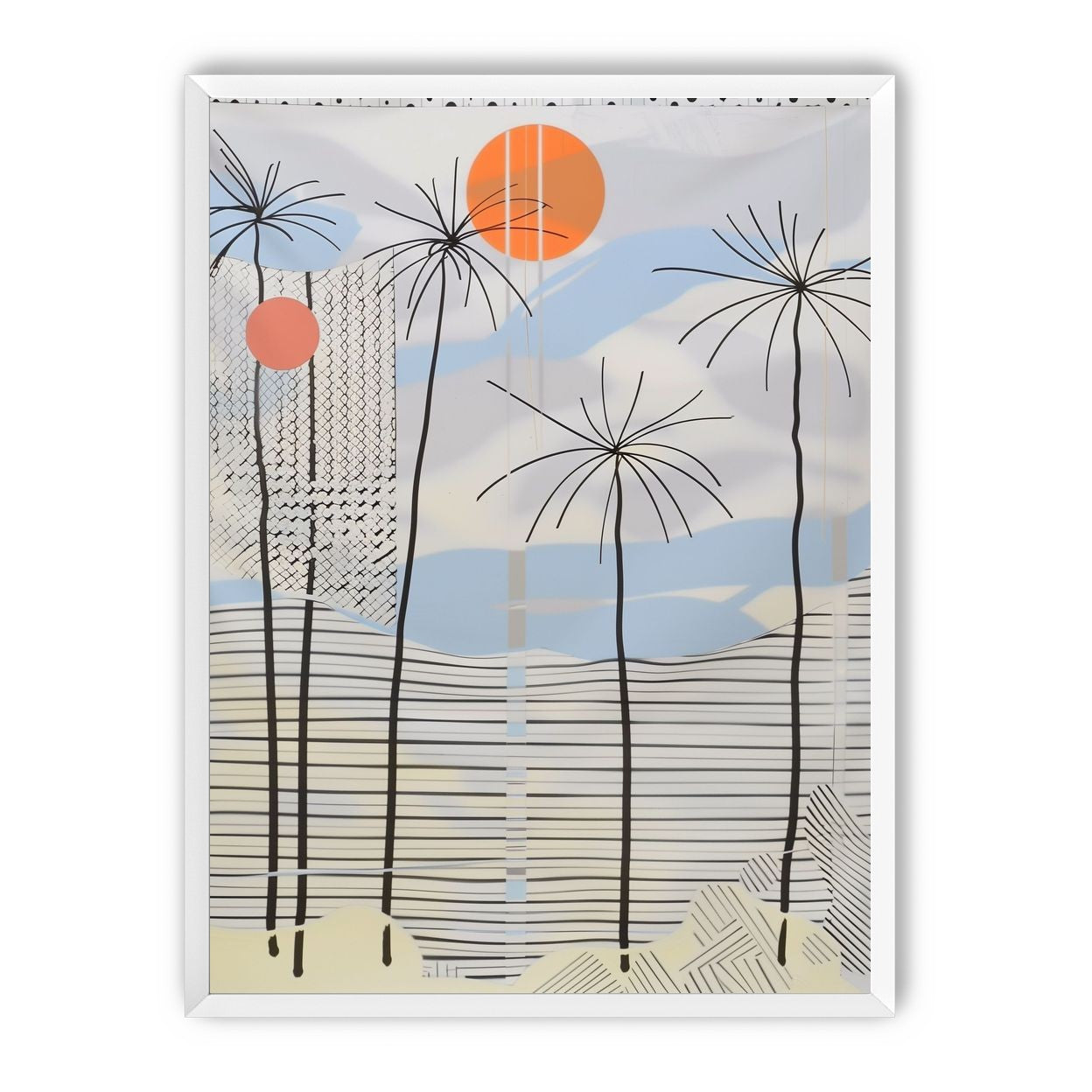 Two suns over striped hills