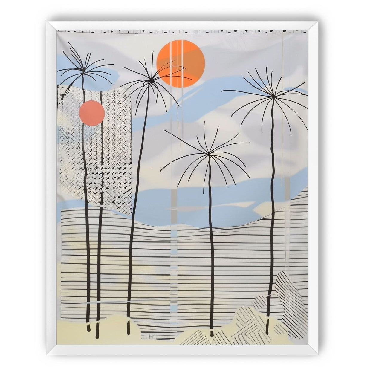 Two suns over striped hills