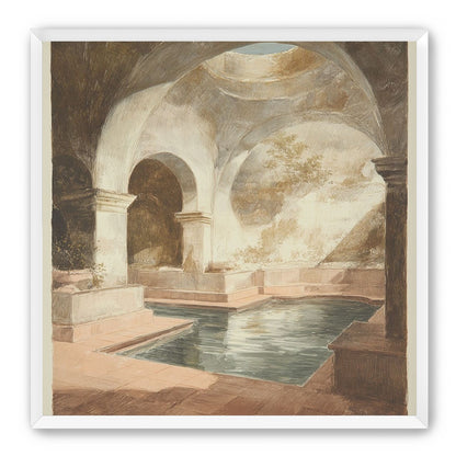Courtyard pool beneath pale arches