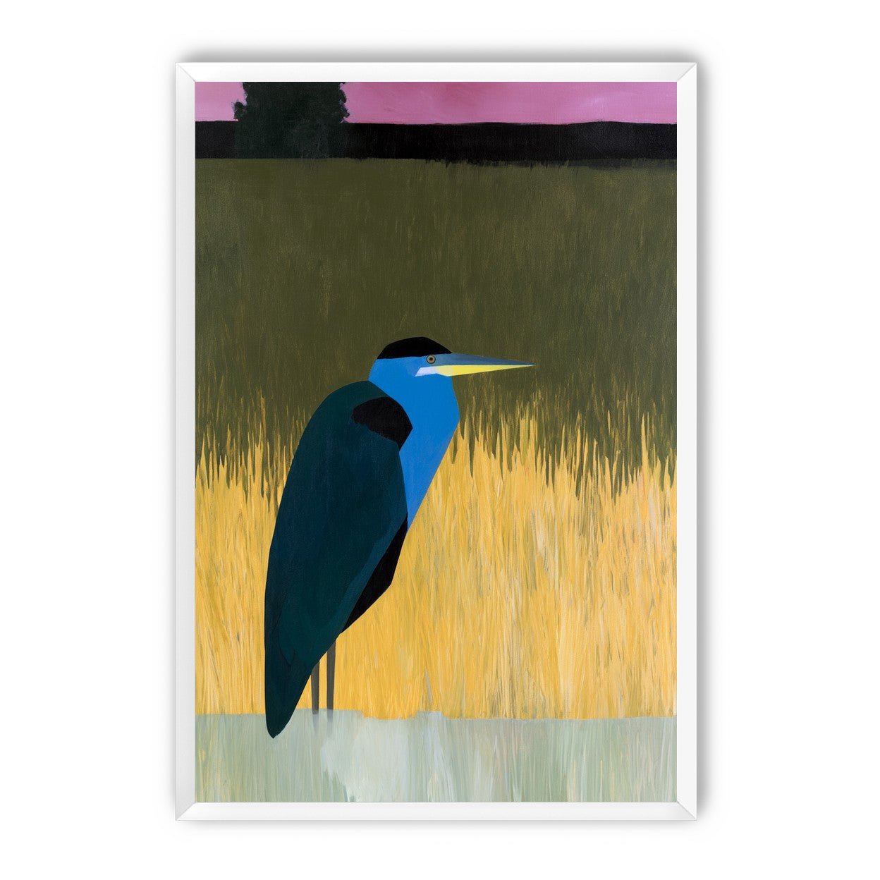 Blue bird in yellow grass