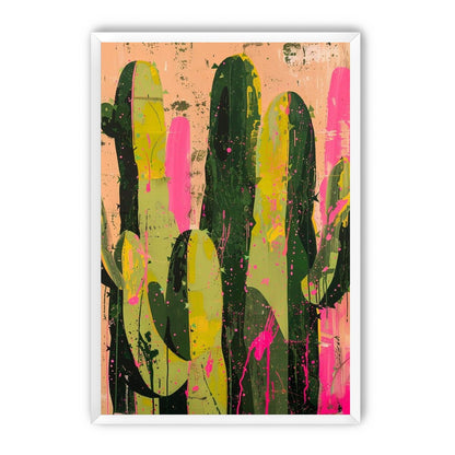 Cacti among pink splatters