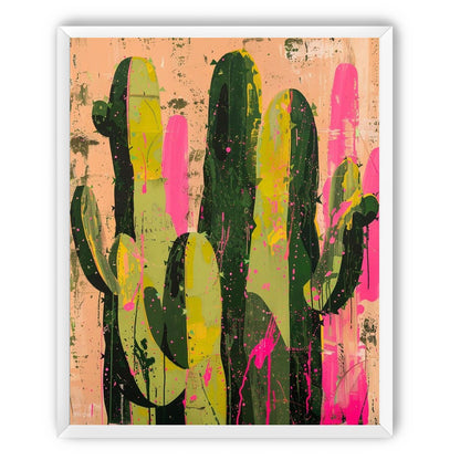 Cacti among pink splatters