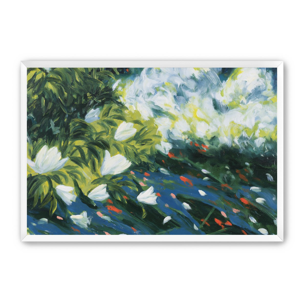 White petals on blue water