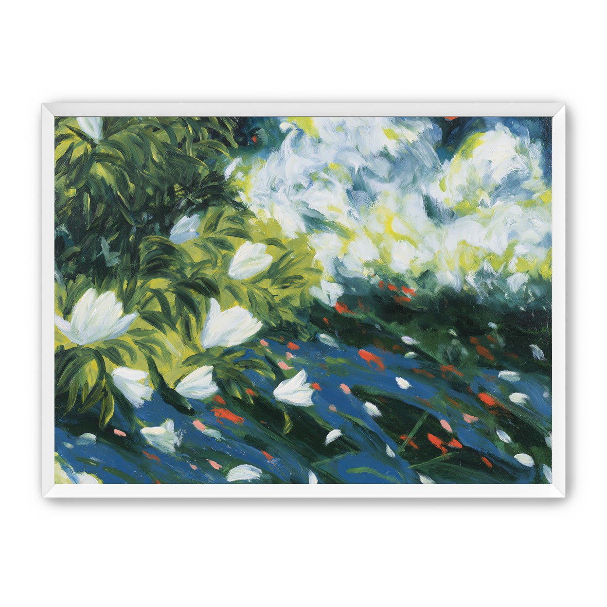 White petals on blue water