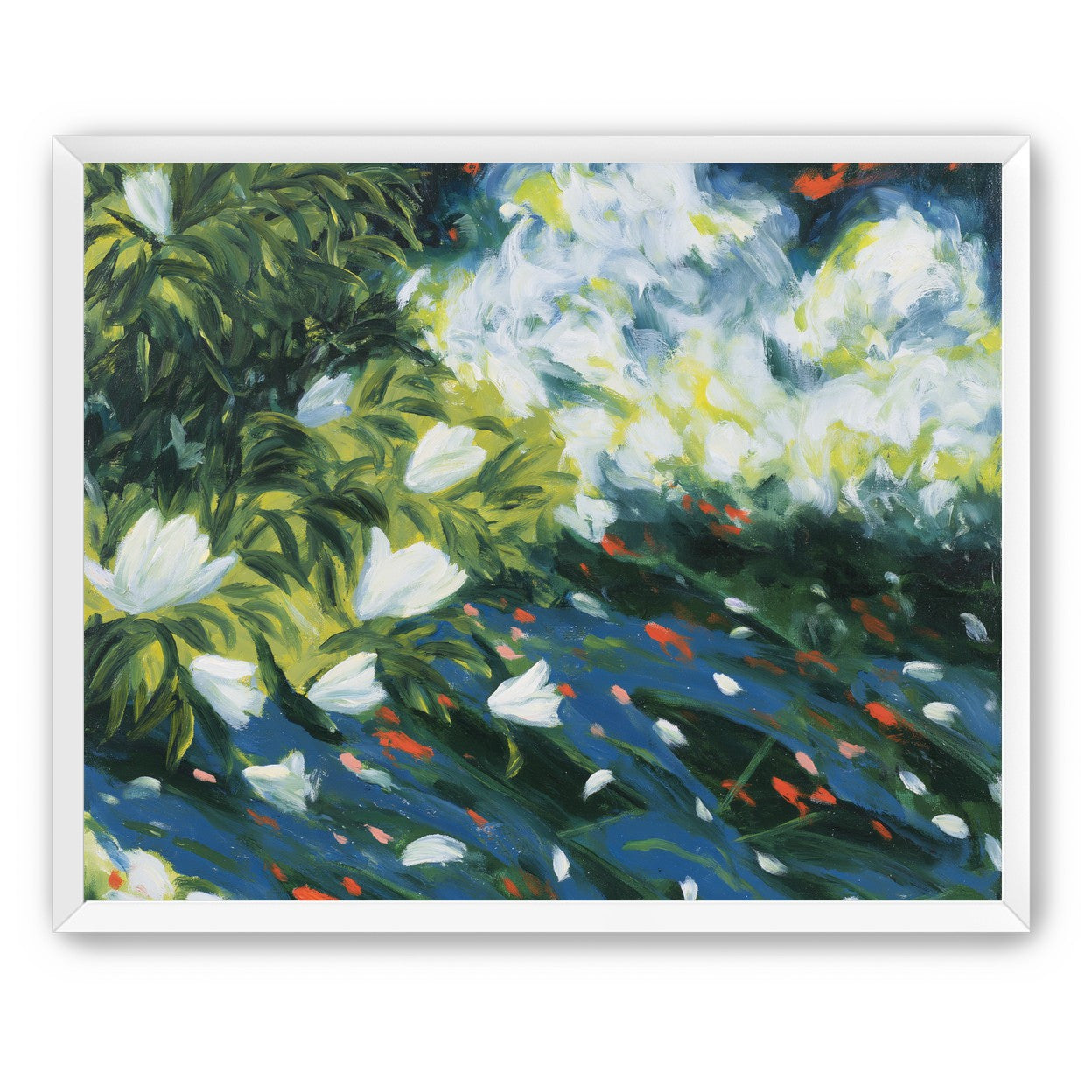 White petals on blue water