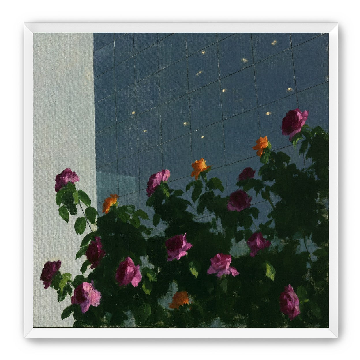 Flowers against the glass tower