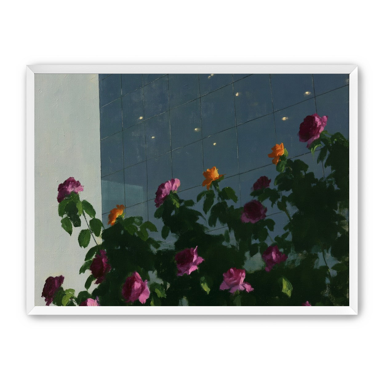 Flowers against the glass tower