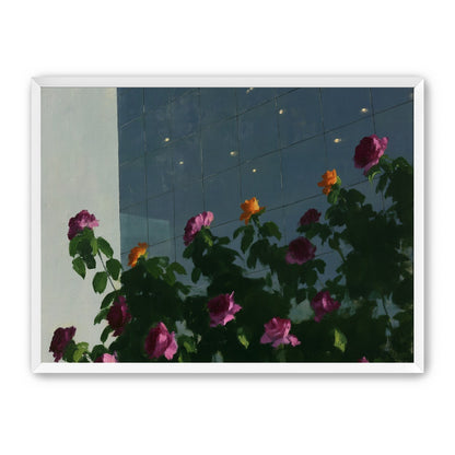 Flowers against the glass tower