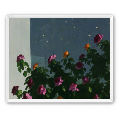 Flowers against the glass tower