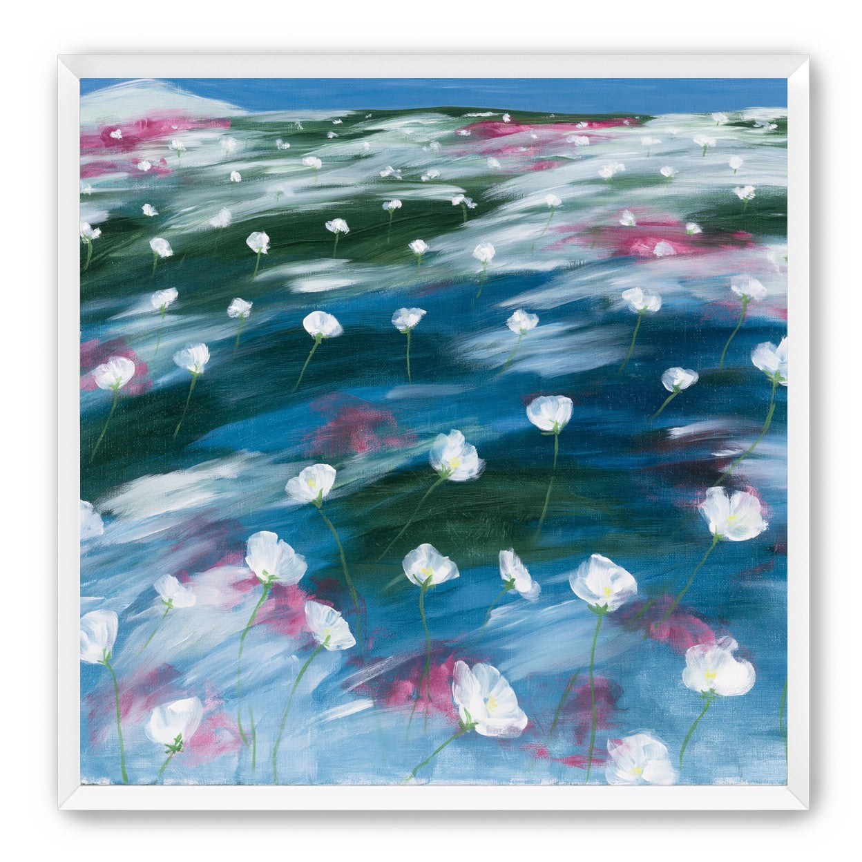 White flowers in windblown hills