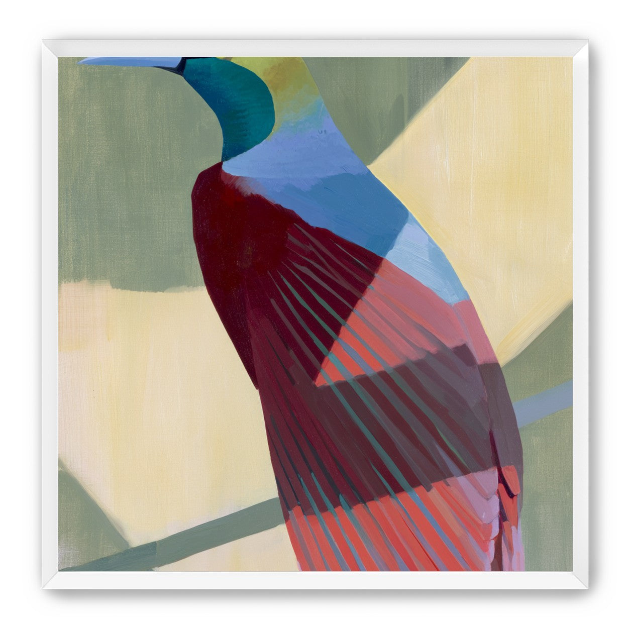 Teal throat on maroon wing