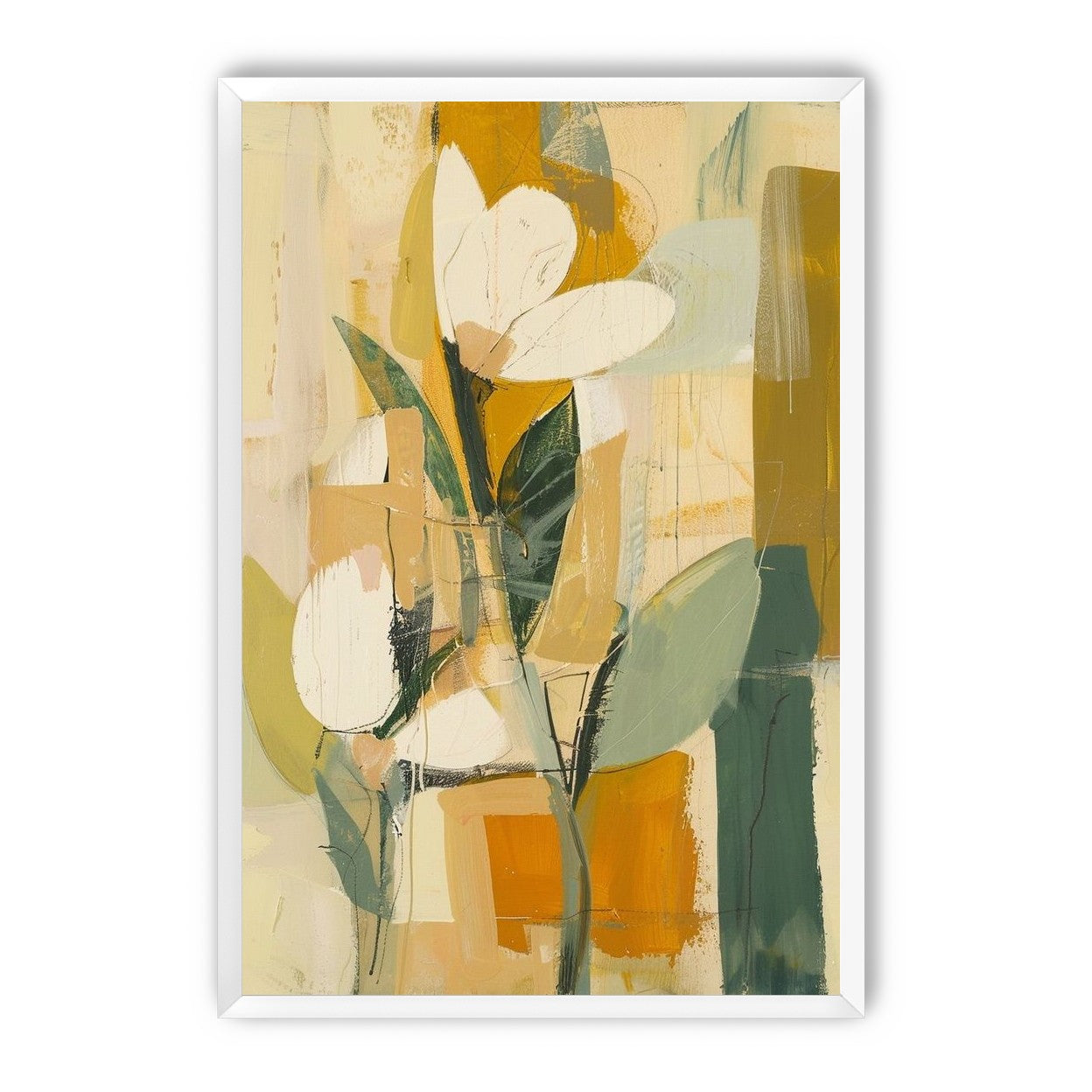 White forms within ochre blocks