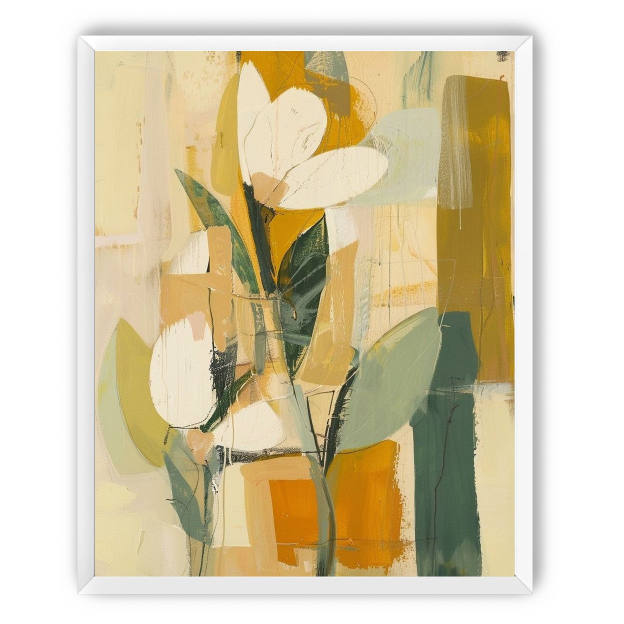White forms within ochre blocks