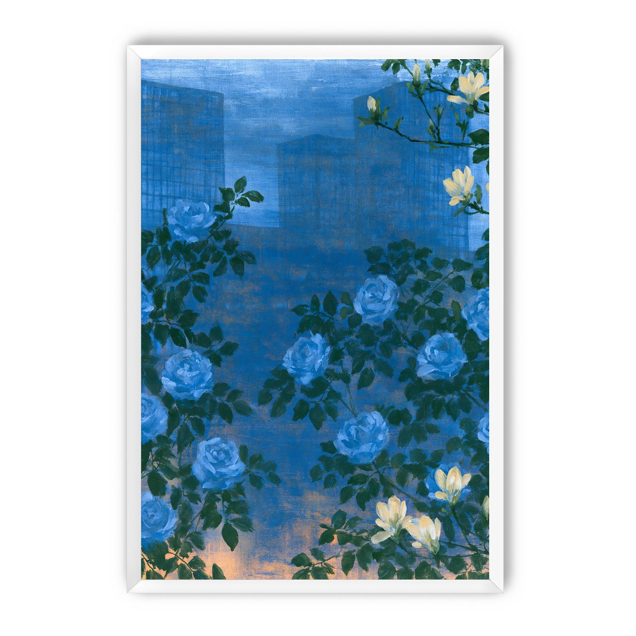 Roses against the blue towers