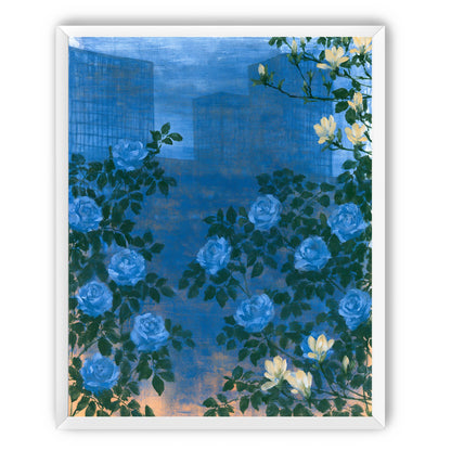 Roses against the blue towers