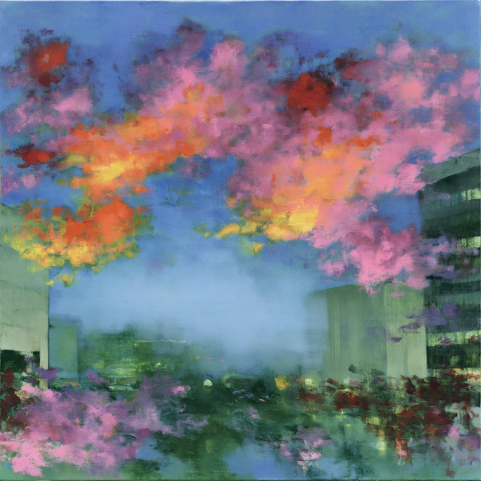 Neon clouds over rooftops
