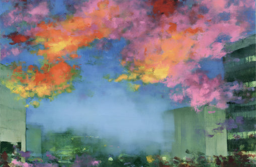 Neon clouds over rooftops