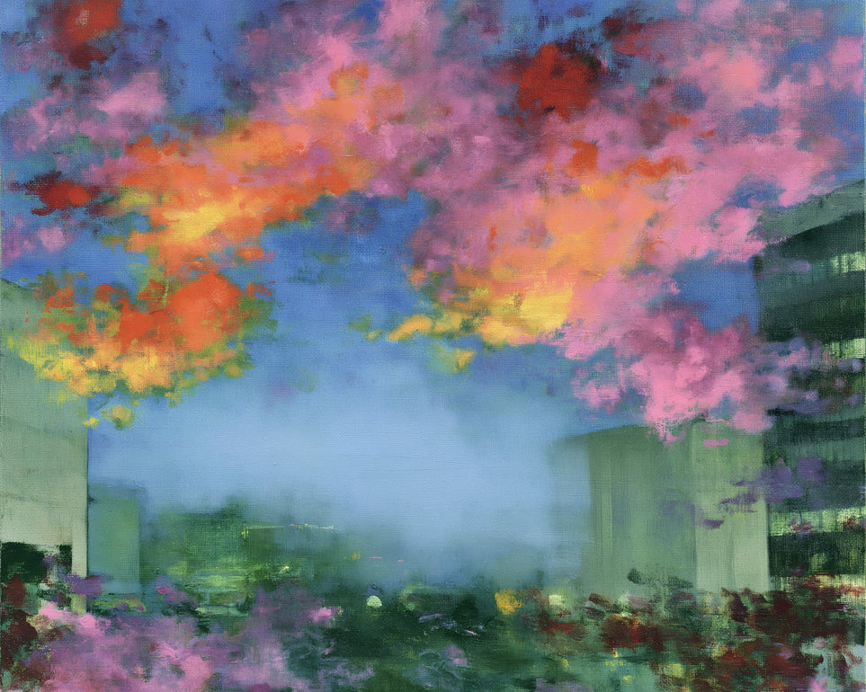 Neon clouds over rooftops