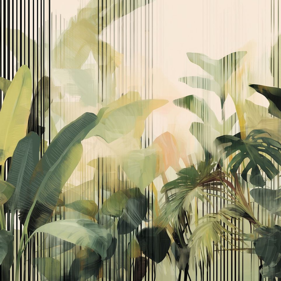 Green leaves in striped light