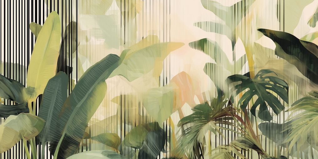 Green leaves in striped light