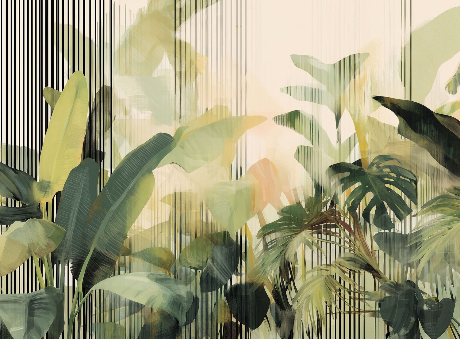 Green leaves in striped light