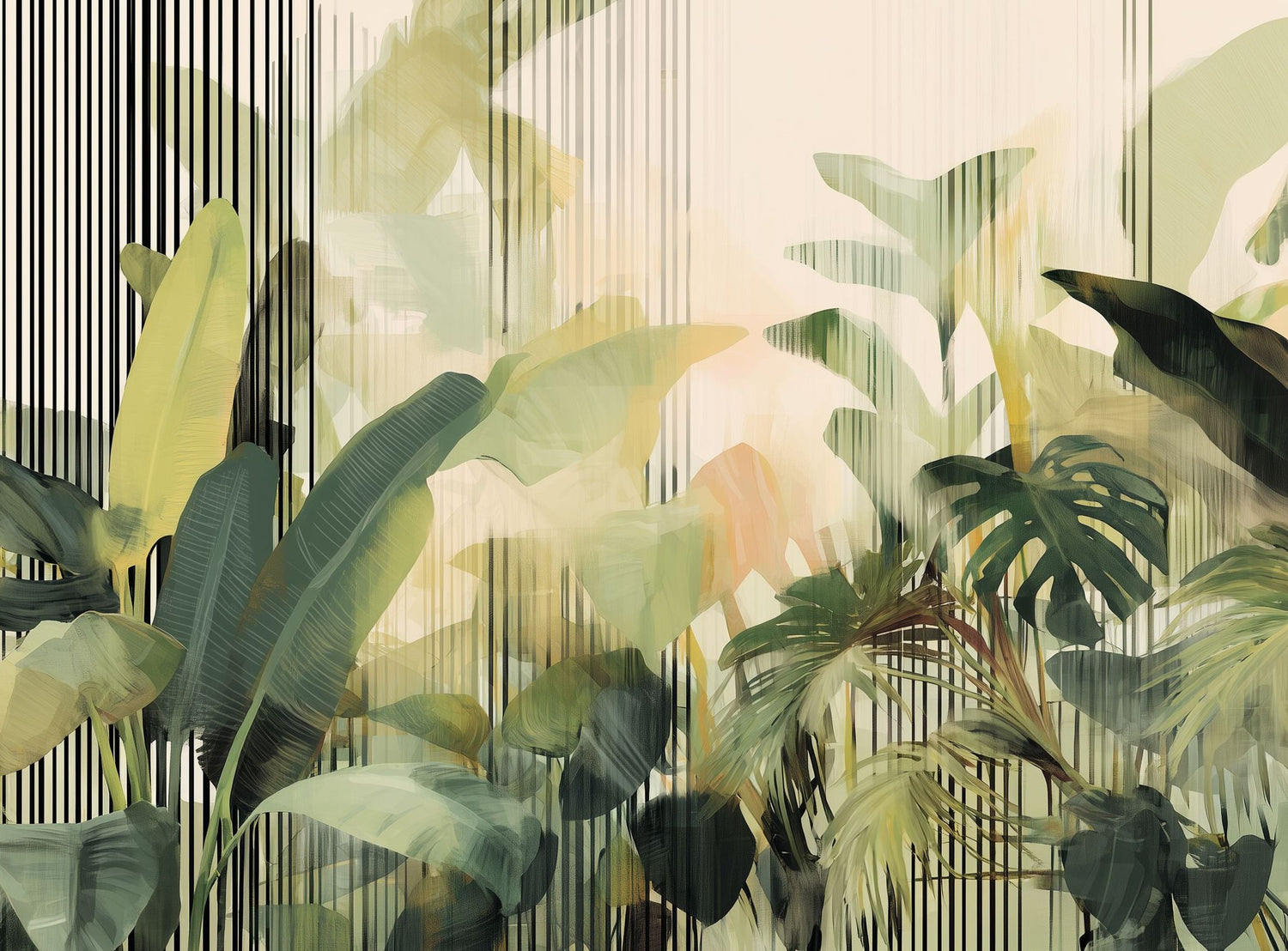 Green leaves in striped light