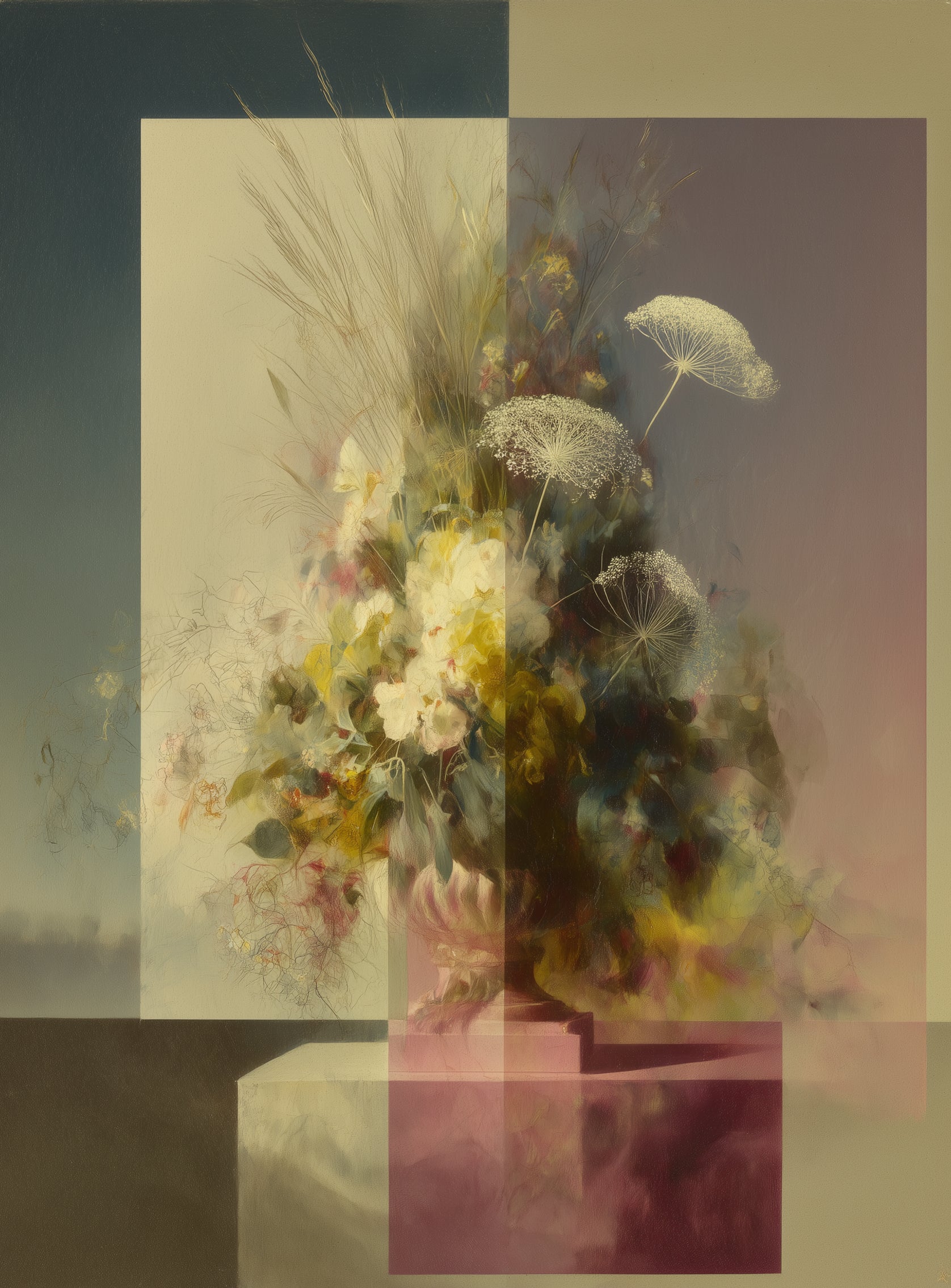 Vase of flowers within panes