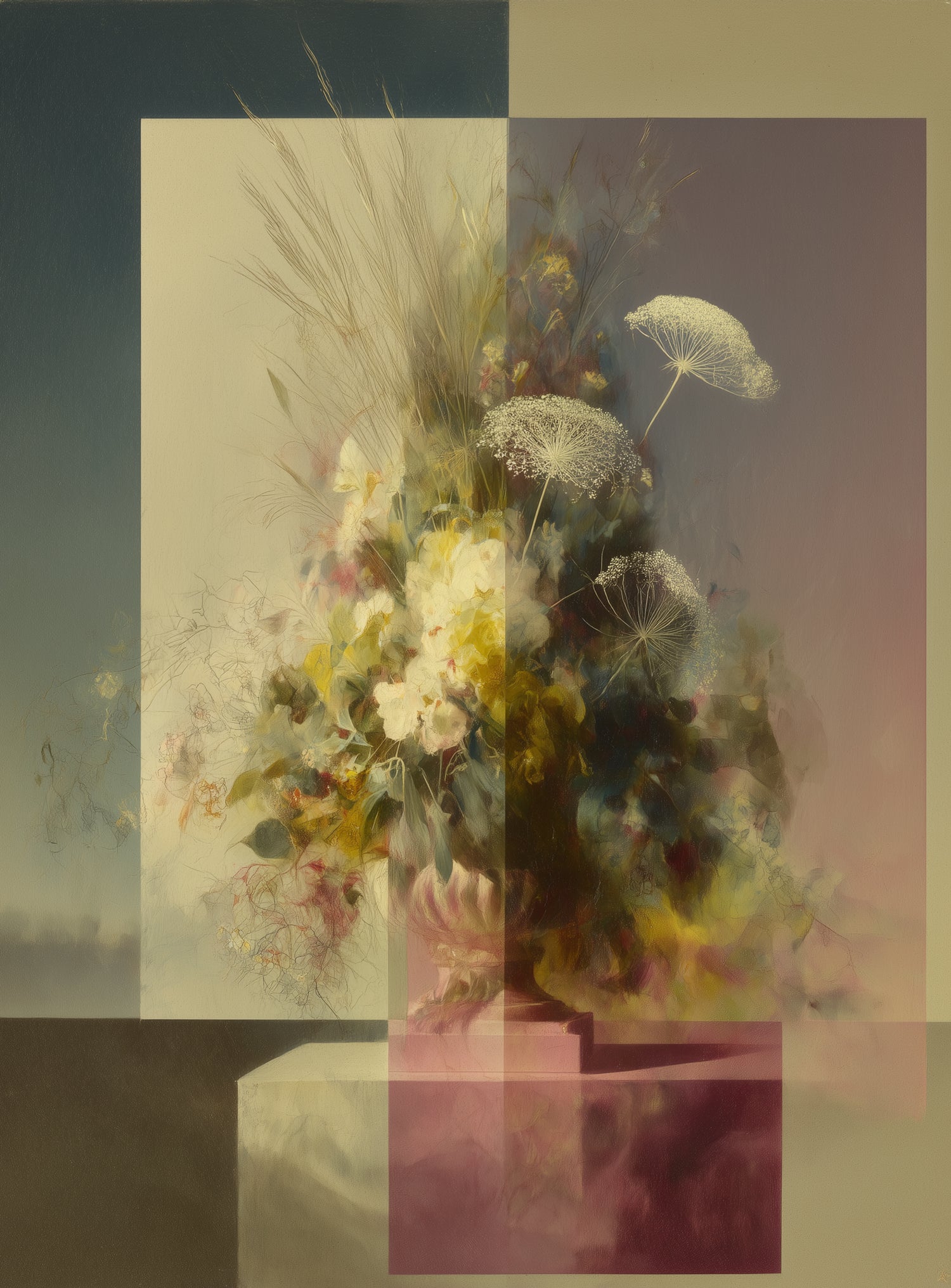 Vase of flowers within panes