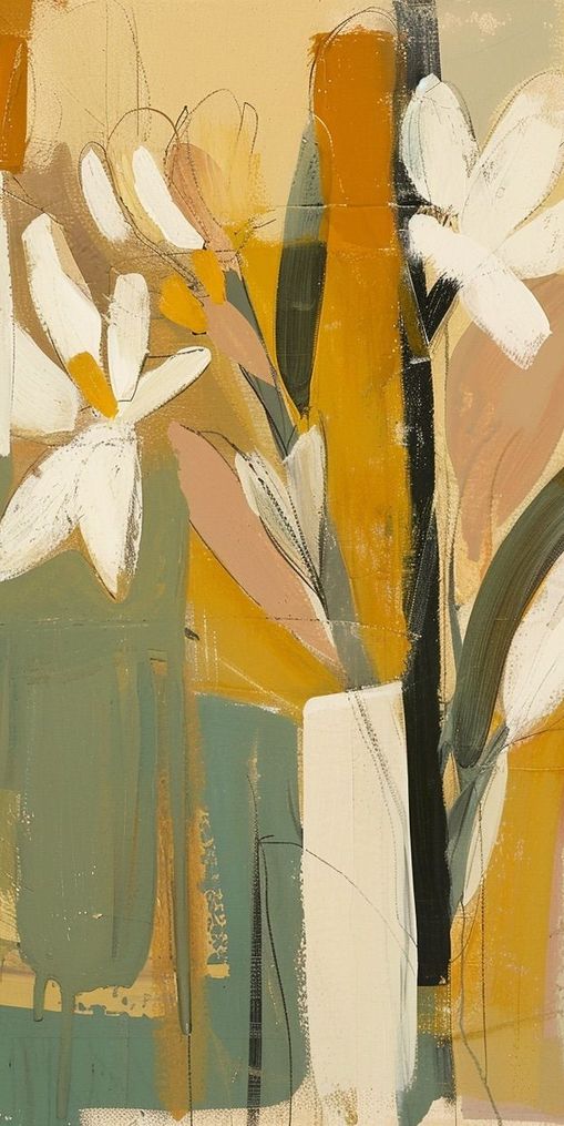 White flowers in ochre blocks