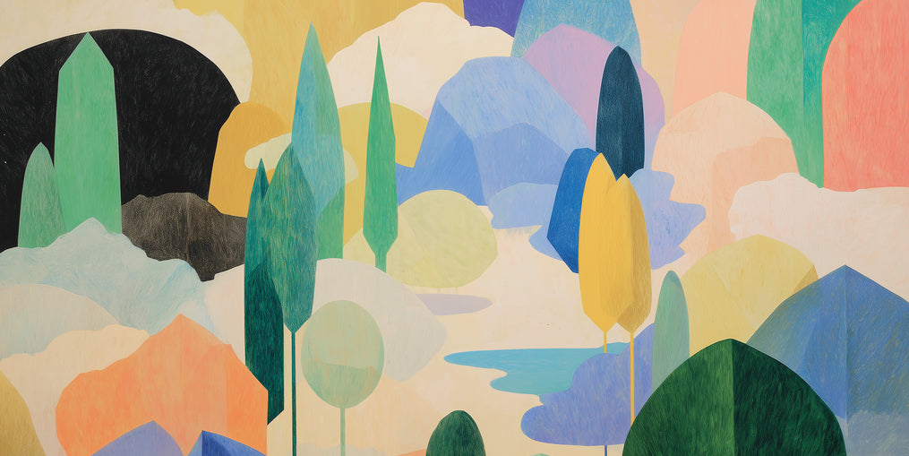 Ponds among pastel hills