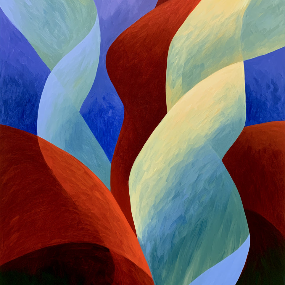 Red slips through cool blues