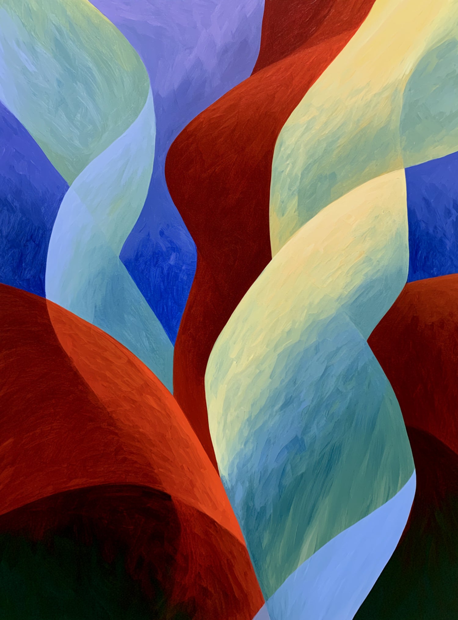 Red slips through cool blues