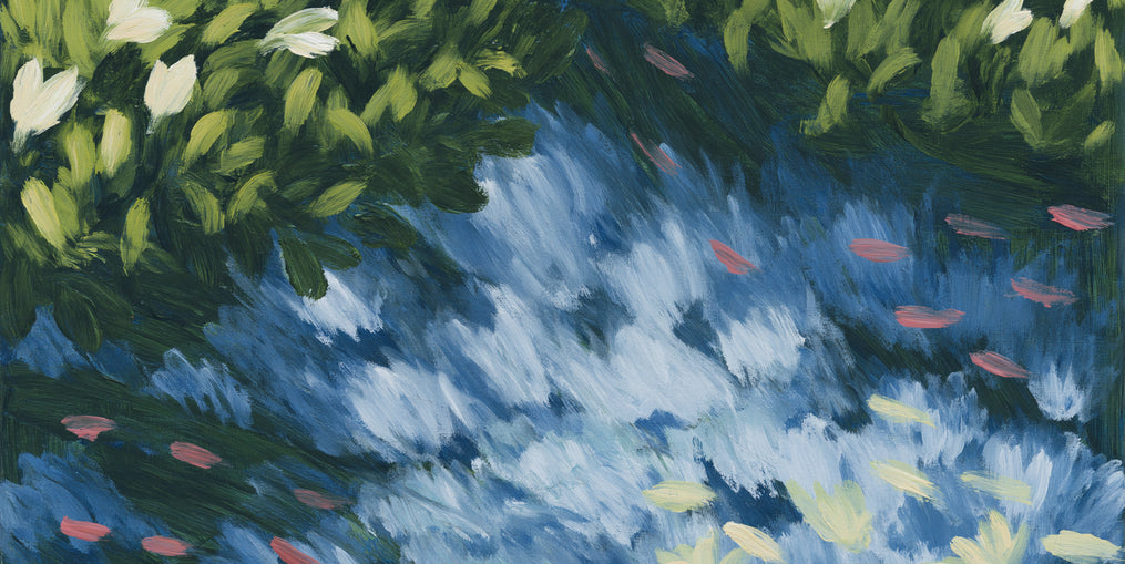 Water lilies over passing fish
