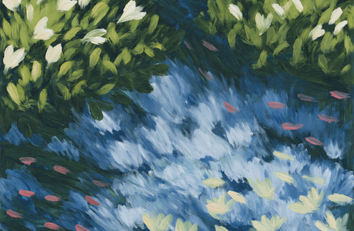 Water lilies over passing fish