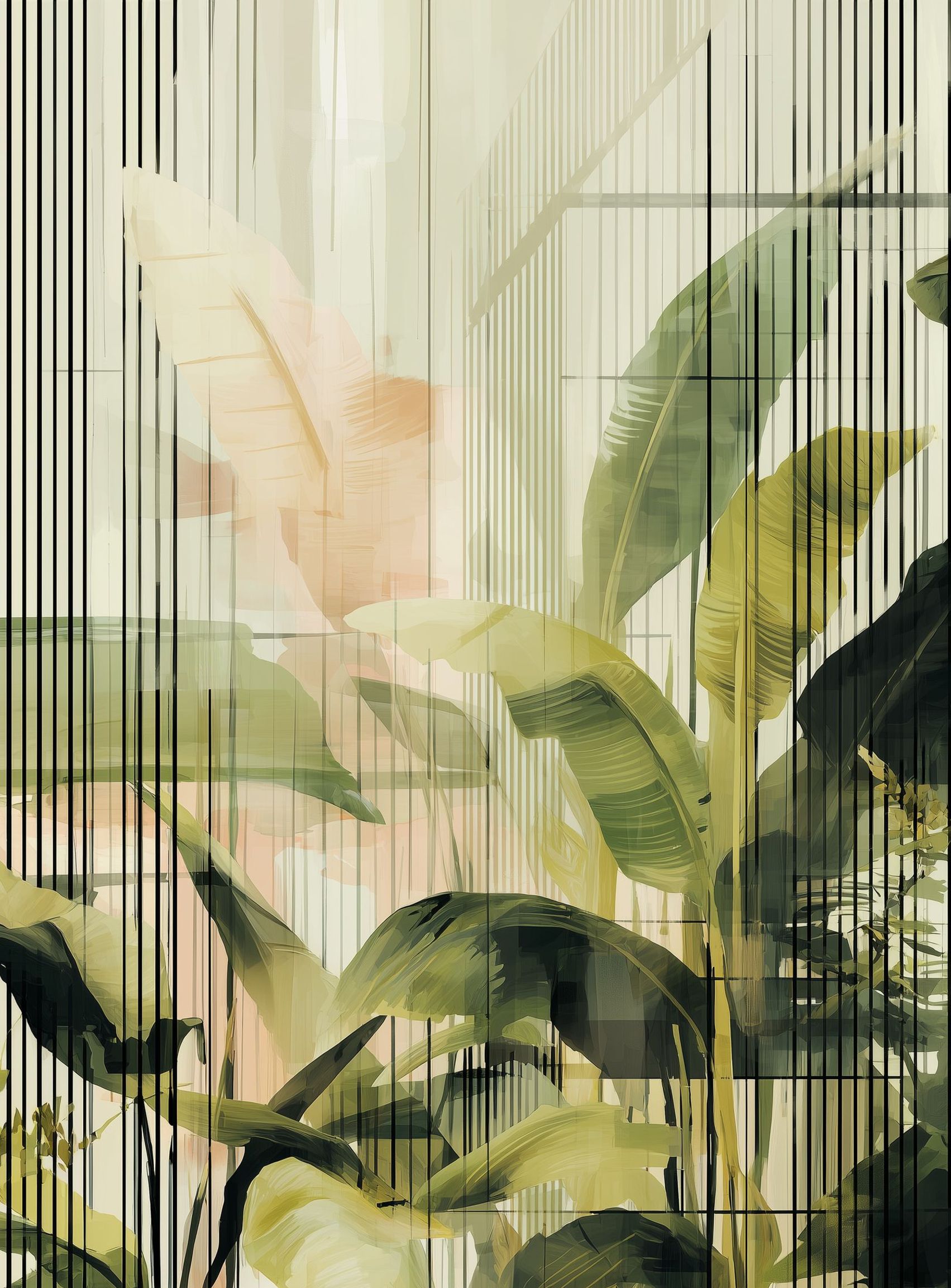 Green leaves in peach light