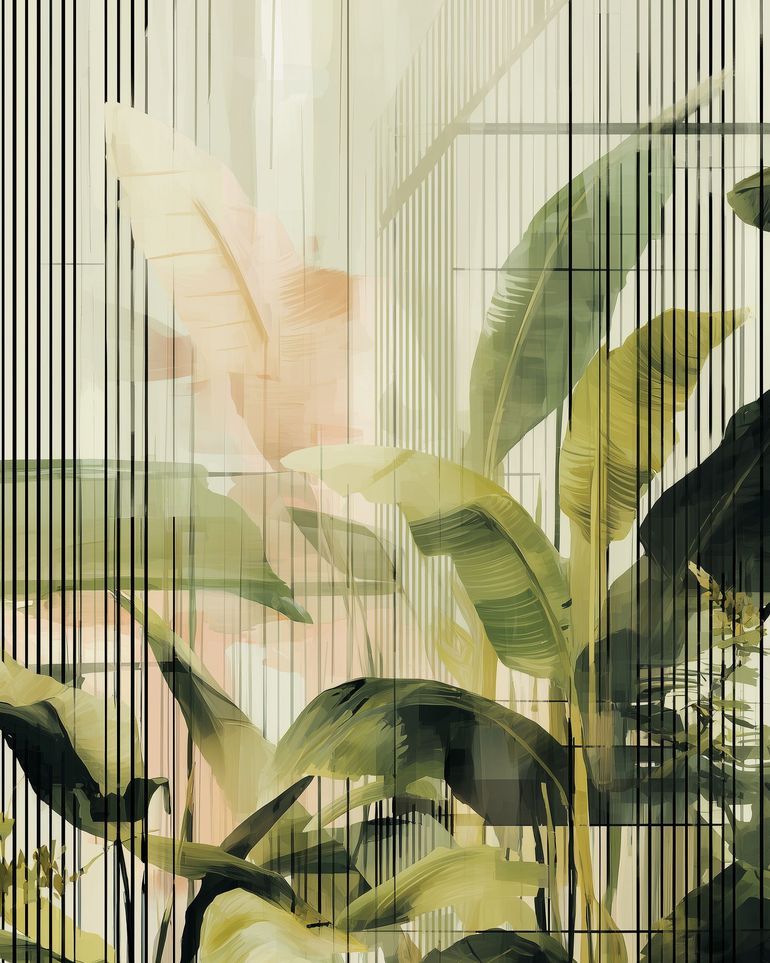 Green leaves in peach light