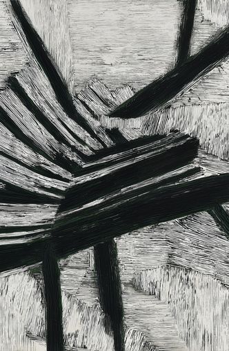 Black cuts through white grain