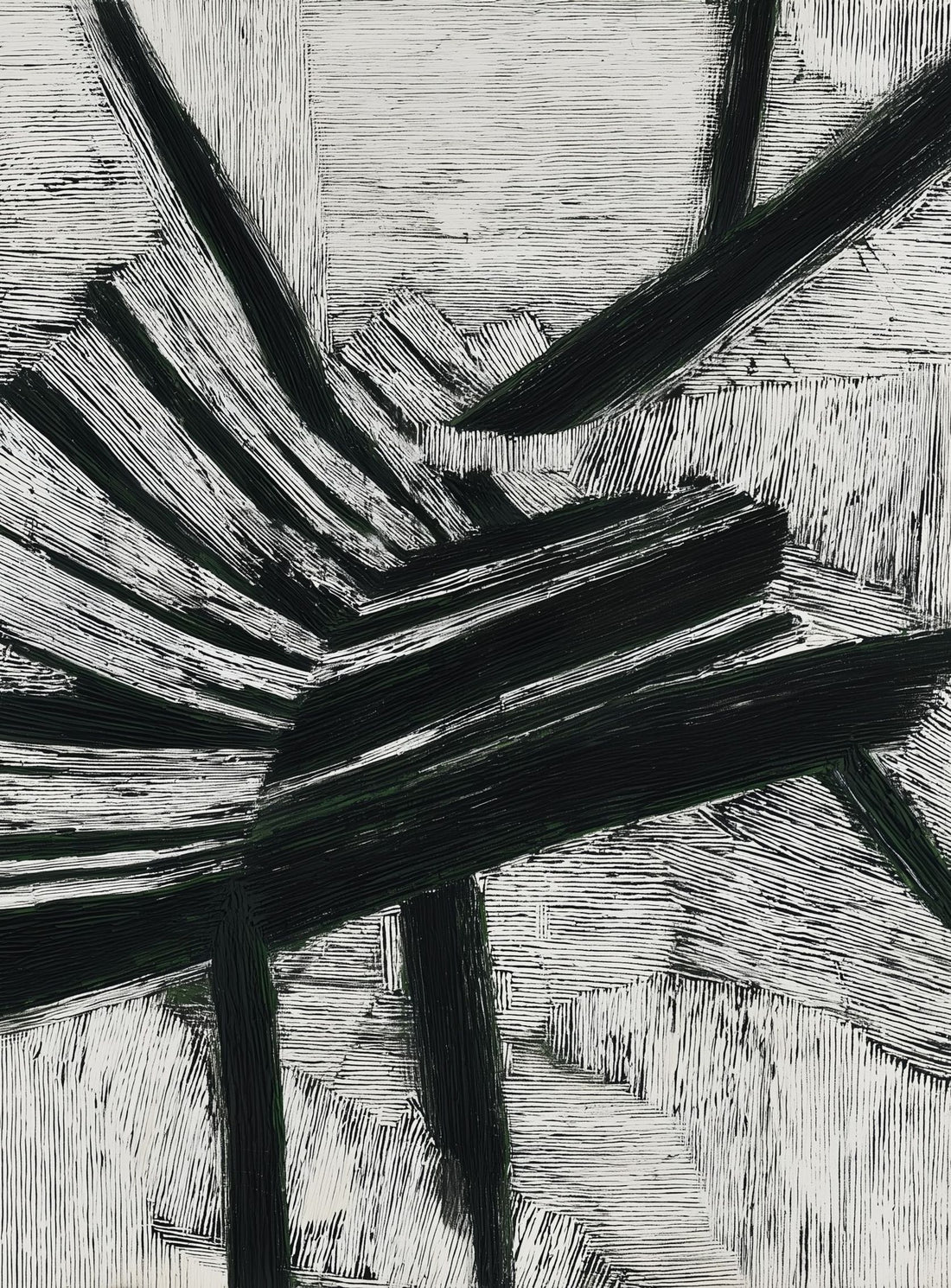 Black cuts through white grain