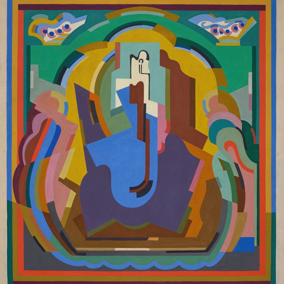 A figure under painted arches