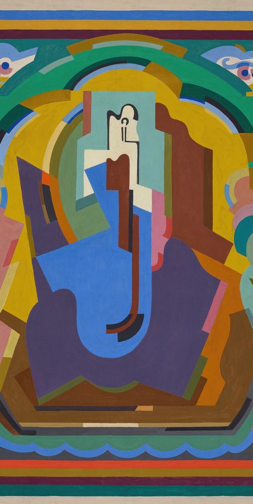 A figure under painted arches