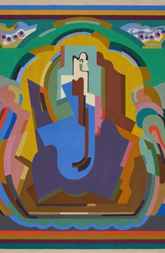 A figure under painted arches