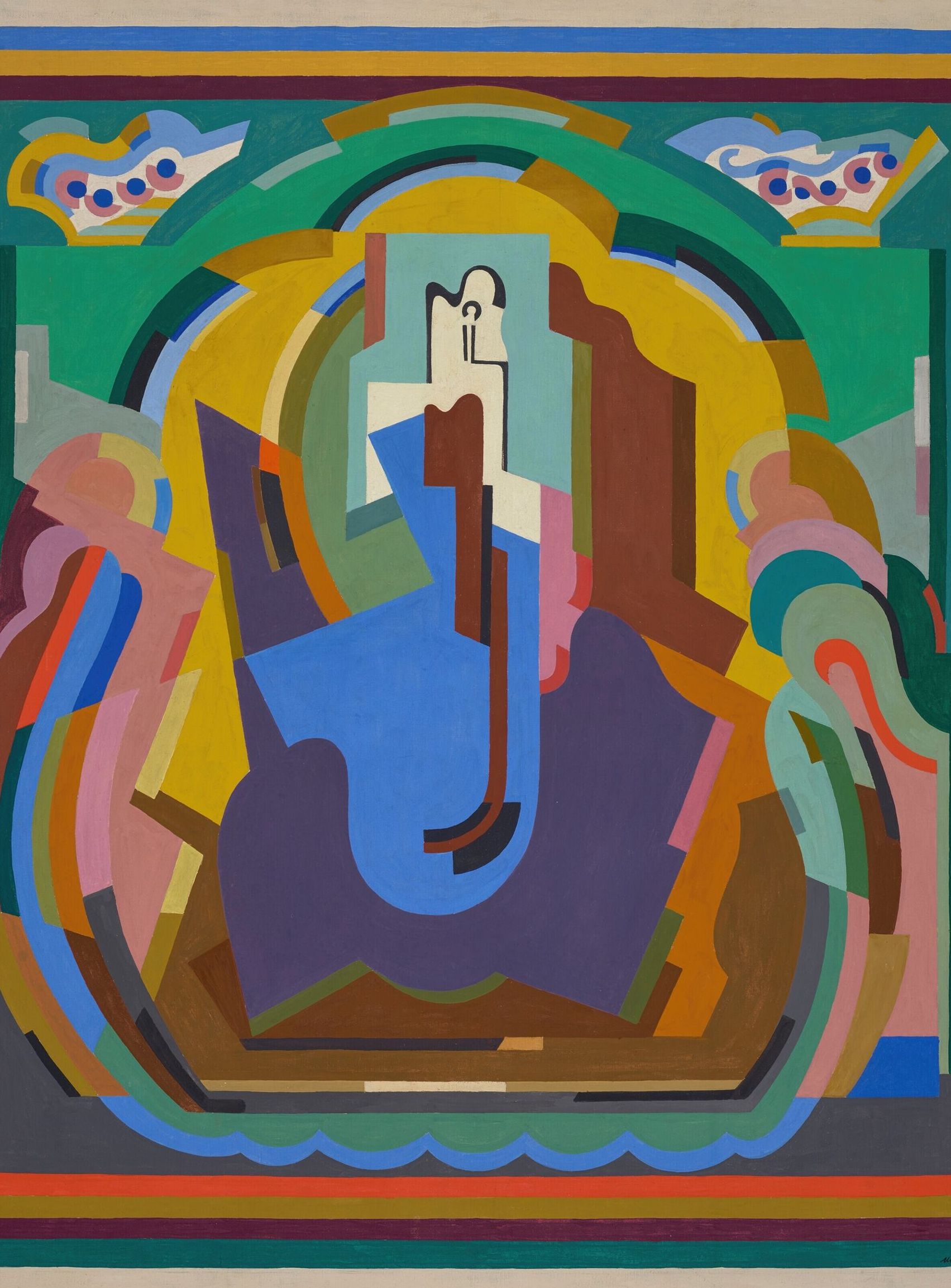 A figure under painted arches