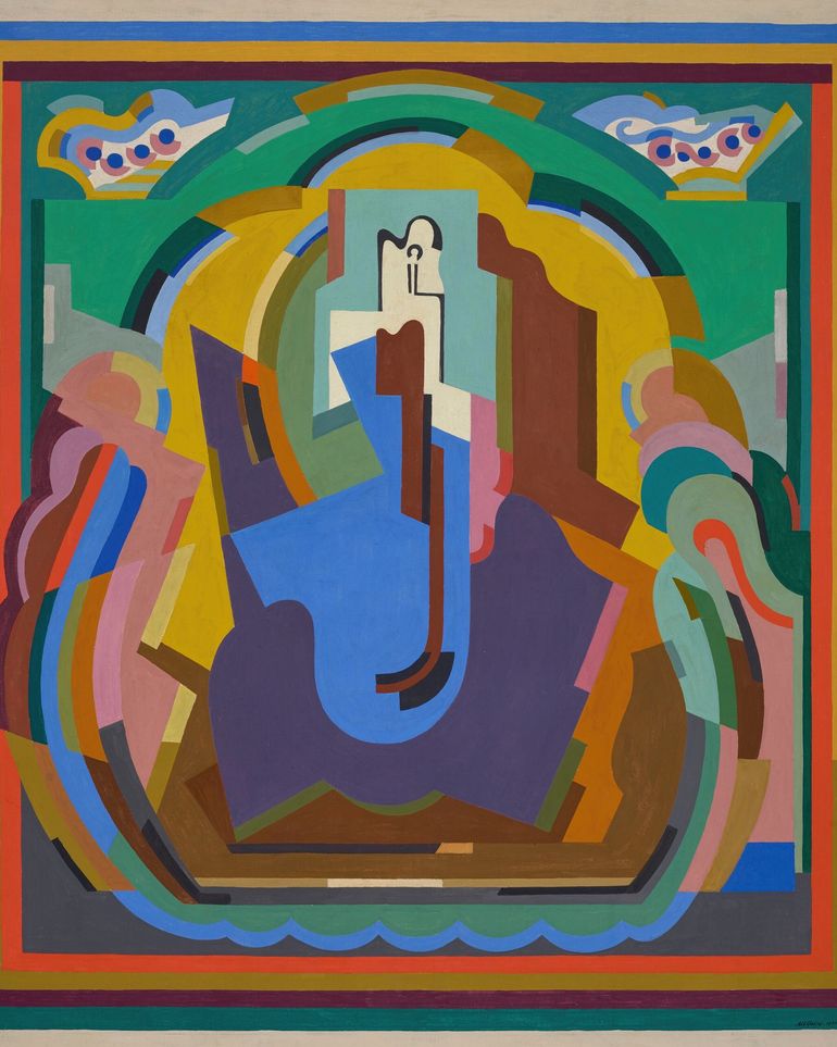 A figure under painted arches