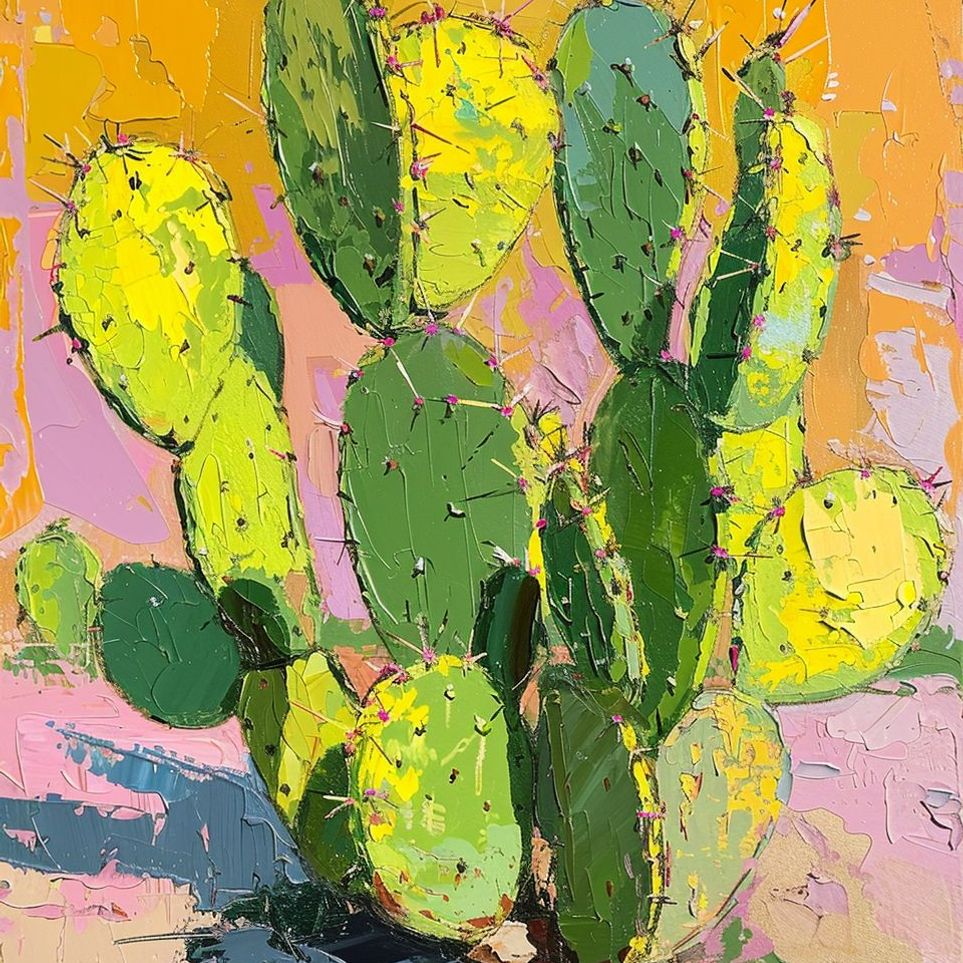 Thick paint on cactus pads