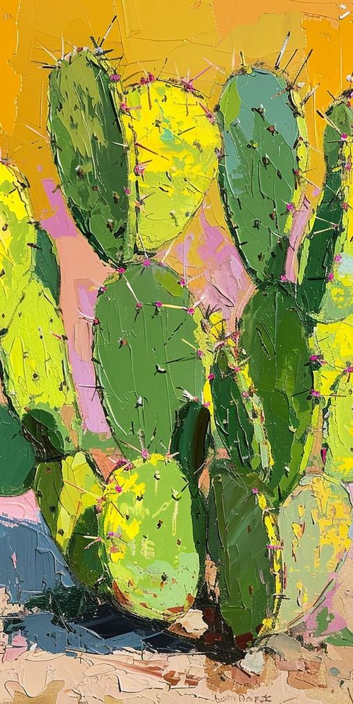 Thick paint on cactus pads