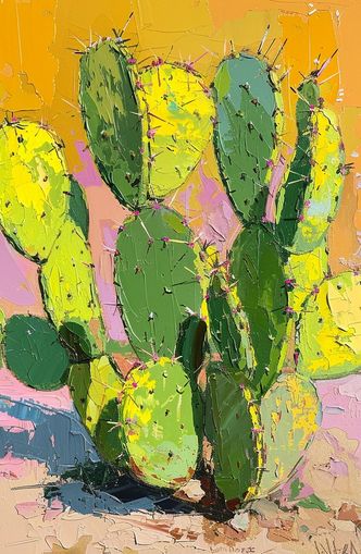 Thick paint on cactus pads